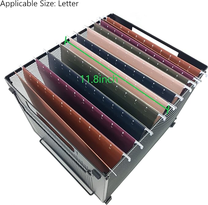 SETTFRFE Metal Hanging File Folder Organizer with Handle,Letter Size,Black | Perforated Metal Plate File Crates for Hanging Folders,Stackable Filing Basket for Office,Classroom & Home