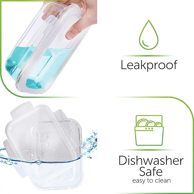 PrepNaturals 8 Pack 36 Oz Glass Meal Prep Containers - Dishwasher Microwave Freezer Oven Safe - Glass Storage Containers with Lids (Multi-Compartment) | Square Borosilicate Glass Meal Prep Containers - Airtight Leak-Resistant Lids, Microwave, Oven & Fr...