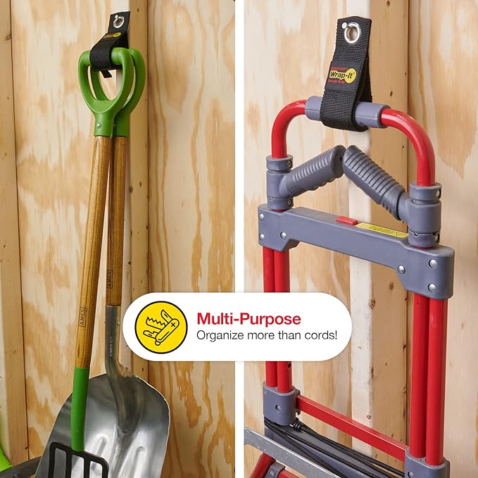 Heavy-Duty Wrap-It Storage Straps - 13" (6-Pack) Silver - Garage Organizer and Extension Cord Hanger for Garage Gadgets
