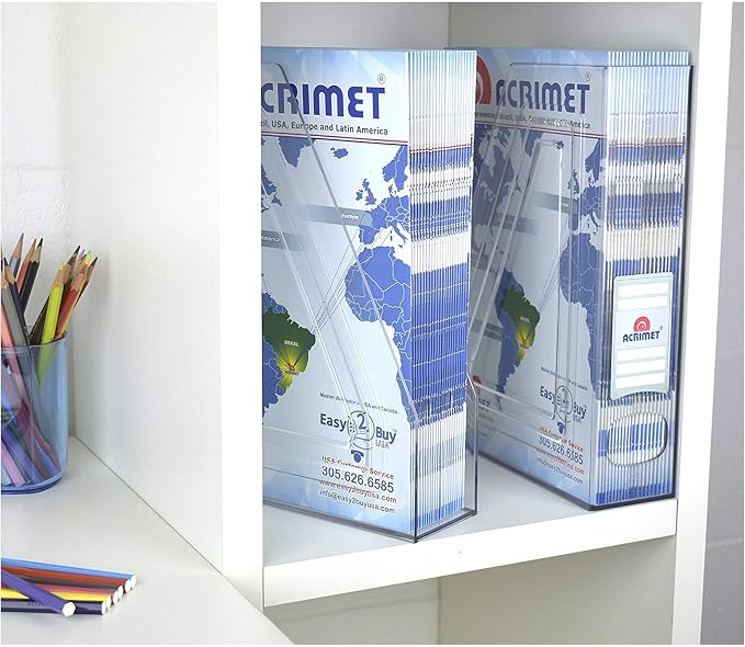 Acrimet Magazine File Holder, Vertical Desk Organizer, Clear, 2 Pack | Durable Plastic, Office & Home Use, Rack Design for Folders and Mail, Space-Saving Storage