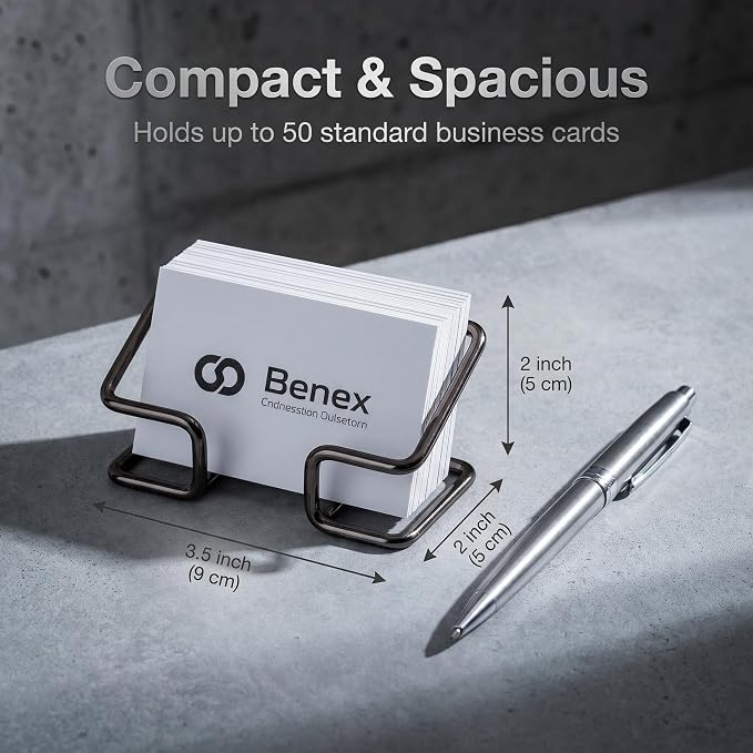 Business Card Holder, Dual Slot Iron Desktop Business Card Display Stand, Slanted Card Organizer for Office Desk, Trade Show, Reception Counter Black