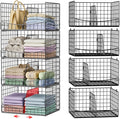Hongtamoya 4-Tier Closet Organizers and Storage Shelves with Divider, Stackable Closet Shelf Organizer Basket Bins, Clothing Sweaters Storage Container for Wardrobe Cupboard, Black