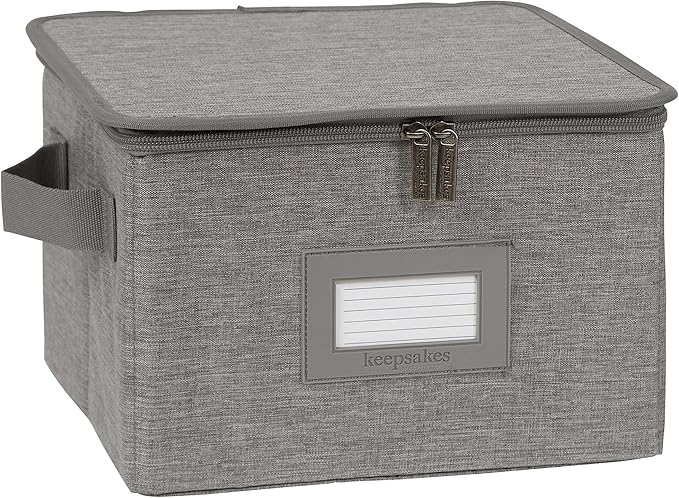 Covermates Keepsakes Zip-Top Storage Box Set, 3 Pack Heavy Duty Polyester Organizer Bins, Stackable Design, ID Window, Reinforced Handles, Closet Home Storage, Grey Heather