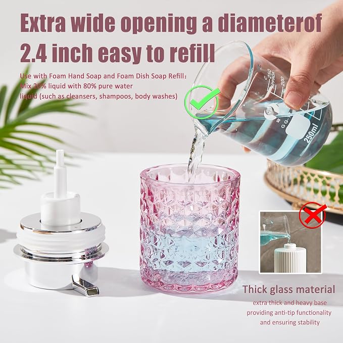 Malachi Foaming Hand Soap Dispenser, Refillable Clear Glass Foam Pump Bottle for Hand Soap, Dish Soap, Body Wash, Shampoo, Facial Cleanser & Baby Wash, Multi‑use for Bathroom, Kitchen & Commercial Use