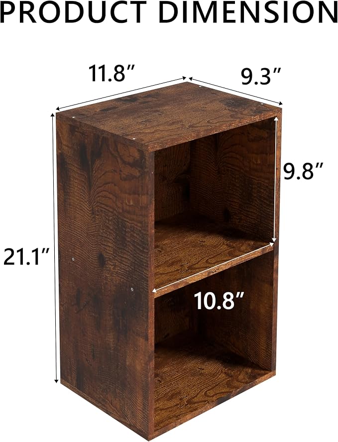 Wooden 2 Cube Storage Organizer, 2 Tier Storage Cubes Storage Display Cubby, Versatile Cubes Shelf and Cubby Organizer for Any Space (Retro Brown, 2 Cube-W(11.8inch)