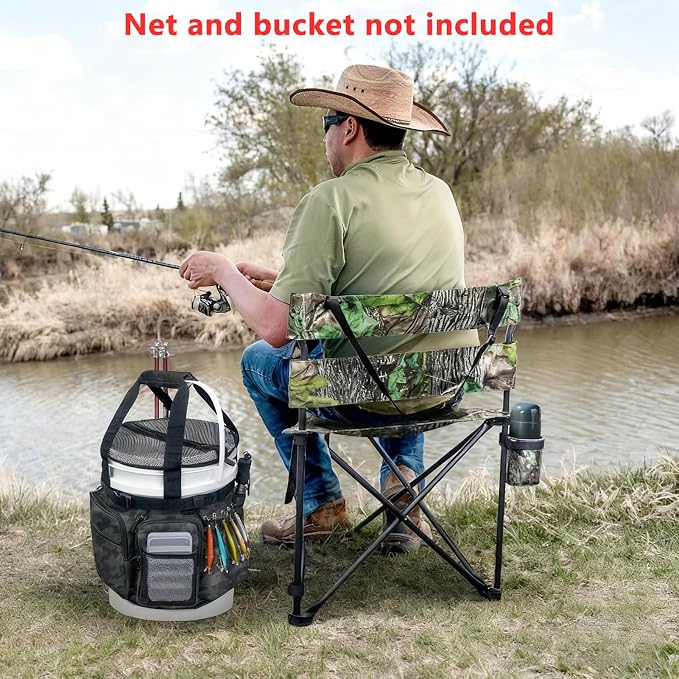 Fishing Bucket Backpack Fishing Bucket Organizer with Multi Pocket Fishing Gear and Accessories Organizer Suitable 5 Gallon Bucket Multi-functional Tool Bucket Bag for outdoor