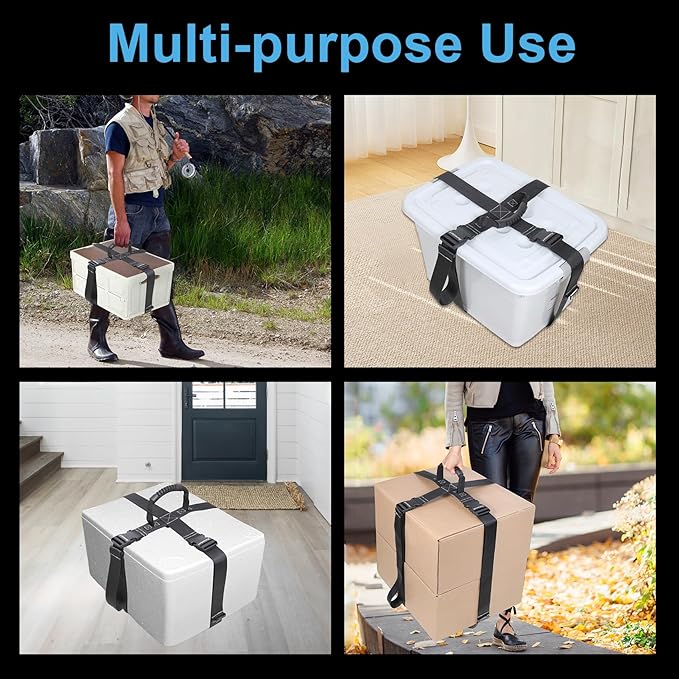 Box Carrying Strap with Handle Adjustable Straps for Battery Box Handheld Belt Carry Straps for Safely Moving and Lifting Heavy Boxes (Black, 118.1 Inch)