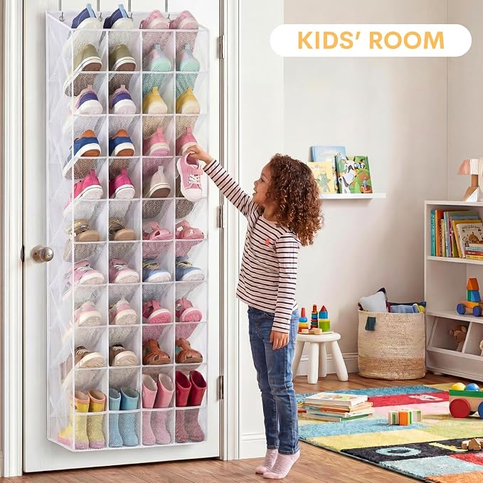 30-40 Pairs Over the Door Shoe Organizer, Clear Large Pockets Hanging Shoe Rack, Space-Saving Closet Door Organizer Fits Boots,Sneakers or Larger Shoes,Shoe Storage for Bedroom,Small Closet,Entryway