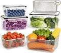 3 PCS Large Fruit storage Containers for Fridge - Leakproof Food Storage Containers with Stainless Steel Colander - Dishwasher safe Produce Containers Keep Fruits, Vegetables, Berry, Meat Fresh longer