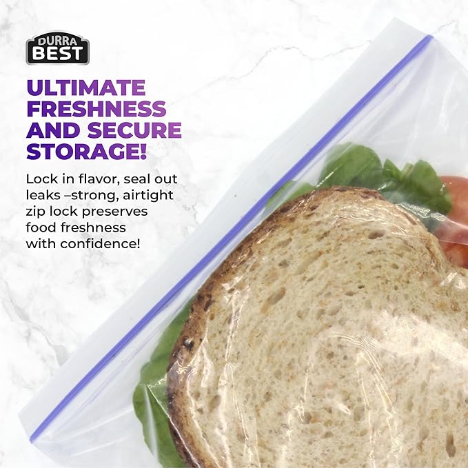 Sandwich Zip Bags - 400 Count | Leak-Resistant, Freezer Safe Food Storage Bags | BPA-Free Durable Resealable Zip Seal for Sandwiches, Meal Prep, Fruits & Food Storage | DURRA BEST