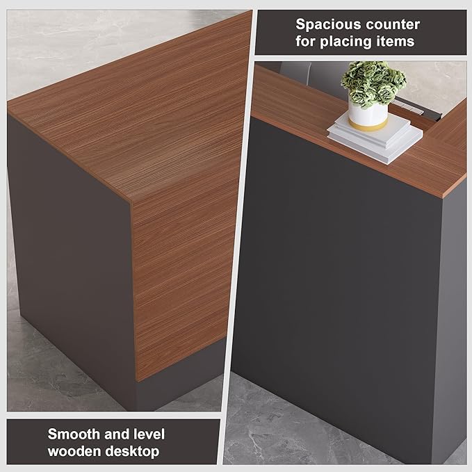 L-Shaped Reception Desk,Large Front Desk with Keyboard Tray, Lockable Drawers & File Cabinet, Receptionist Desk for Checkout,Lobby (Right L-Walnut/Slate Gray, 71''L x 23.6''W x 41.3''H)