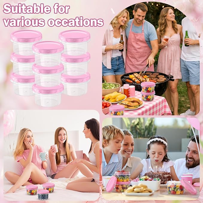 Sieral 16 Pack 8 oz Freezer Containers with Lids Reusable Deli Freezer Storage Containers Stackable Plastic Thick Twist Top Jars for Takeout Food Round Wide Mouth Lunch Snack (Pink)