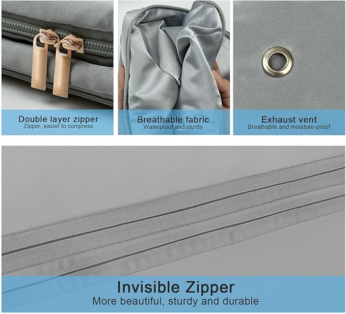 1PC Comforter Storage Bag, 3-Layer Zipper Blanket Storage Bag, Ultra Space Saving Self Compression Storage Bags for Comforters, Clothes, Pillows, Duvet and Bedding Sets (Grey, X-Large)