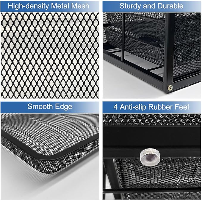 Natwind Mesh Desk Organizer with 4 Tier Sliding Drawers,Black | Paper Sorter, Multi-Functional Home Office Supplies Storage Tray for Letters, Documents,Mail, Files, Arts & Crafts Supplies