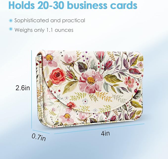 Business Card Holder，PU Leather Business Card Case Color Printing Pattern Card Holder Wallet，Pockets Magnetic Credit Card Holders for Men and Women，Vintage Flowers