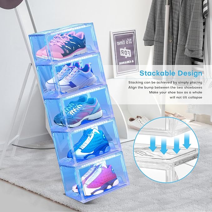 Oltraman LED Smart Shoe Boxes Display Case, Stackable Storage Organizers