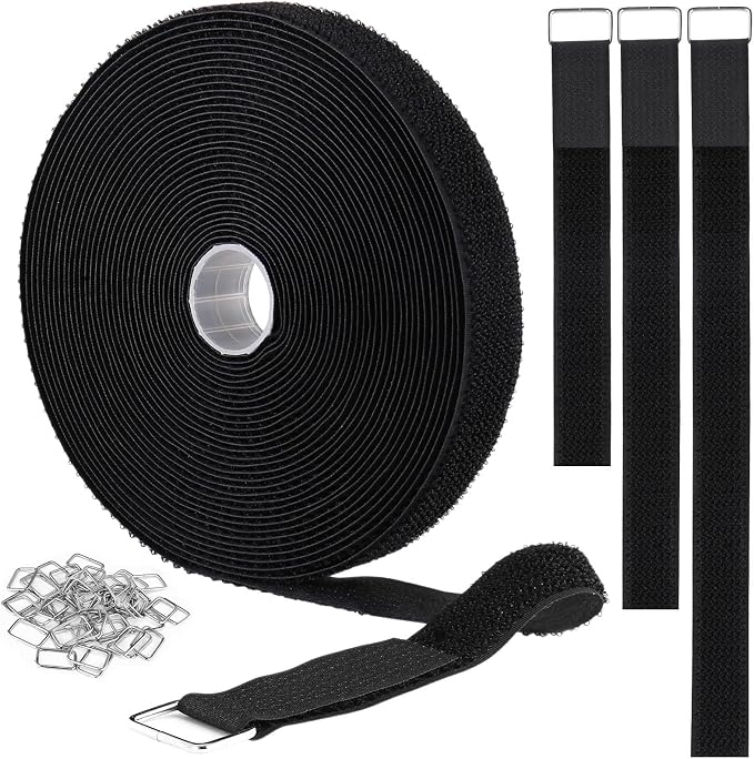 YMCRLUX 1"x64ft Hook and Loop Straps with 70 Metal Buckles, Adjustable Fastening Cable Straps, Cut-to-Length Cinch Strap, Reusable Nylon Securing Cord Ties for Organizer or Storage, 1 inch Wide, Black