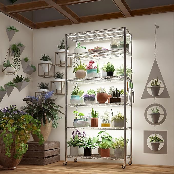 Karl home Silver 6-Tier Wire Storage Shelving with Wheels | Adjustable Storage Unit , Size 78.7"H X 35.4" W X 17.7" D, Suitable for Garage, Kitchen and Basement