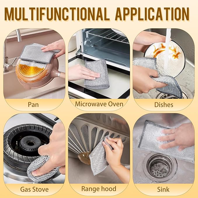 Triple-Layer Wire Dishcloth, Multipurpose Wire Dishwashing Rags for Cleaning Dishes Cookware Microwave Stove Kitcken Counter Powerful and Quick Cleaning Ability Non Scratch Reusable Wet and Dry Use