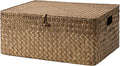 StorageWorks Extra Large Wicker Baskets, Seagrass Storage Baskets for Shelves, Decorative Box with Built-in Handles,Brown