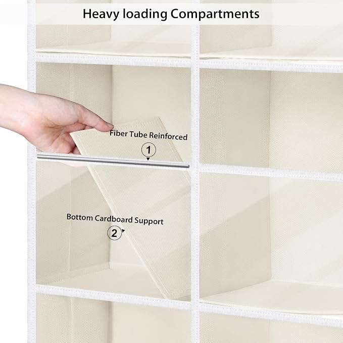 Univivi Hanging Door Organizer, 6 Tiers Large Over Door Storage, Beige | High Load-Bearing Capacity, 4 Sturdy Hooks, Easy Installation, Hanging Door Organizer for Closet, Bedroom, Nursery, Sundries
