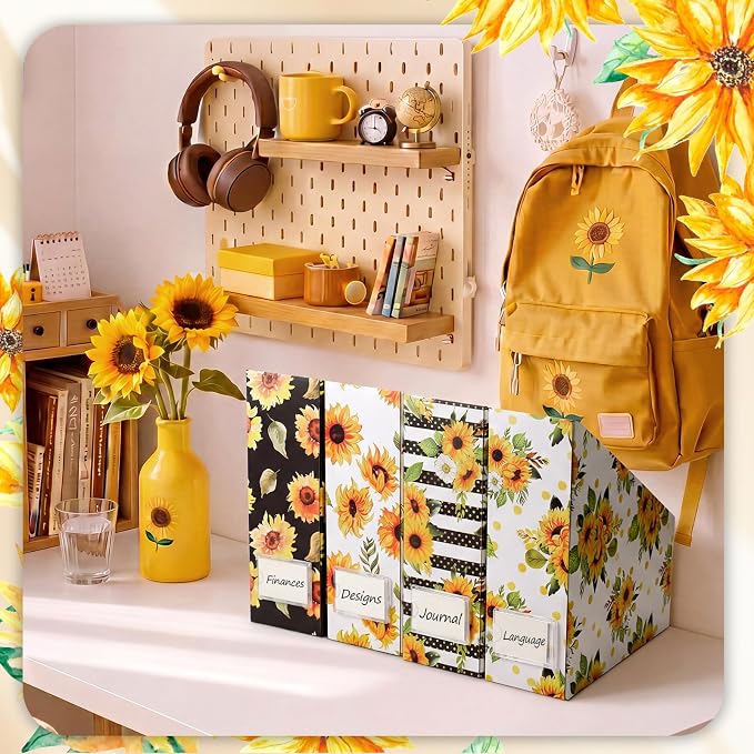 AmazingSpark Sunflower Magazine File Holder Decorative Set of 4