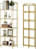 Crofy 5-Tier Foldable Bookshelf, Gold Frame & Transparent Shelves | No-Assembly Collapsible Portable Storage Organizer; Sturdy Transparent Shelves; Ideal for Living Room & Home Office