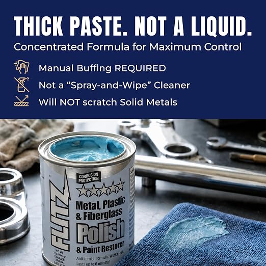 Flitz Metal Polish Paste - 2lb Can of USA-Made Polish for Solid Chrome, Stainless Steel, Aluminum- Non-Abrasive for Light Oxidation - Requires Manual Buffing - Not for Plated/Coated Surfaces (1 Pack)