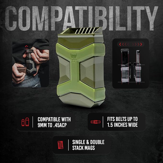 Gen 2 Universal Mag Carrier – Ambidextrous IWB/OWB Mag Pouch for Single & Double Stack Magazines. Fits Glock, 1911, S&W, Sig Sauer, Beretta & More.