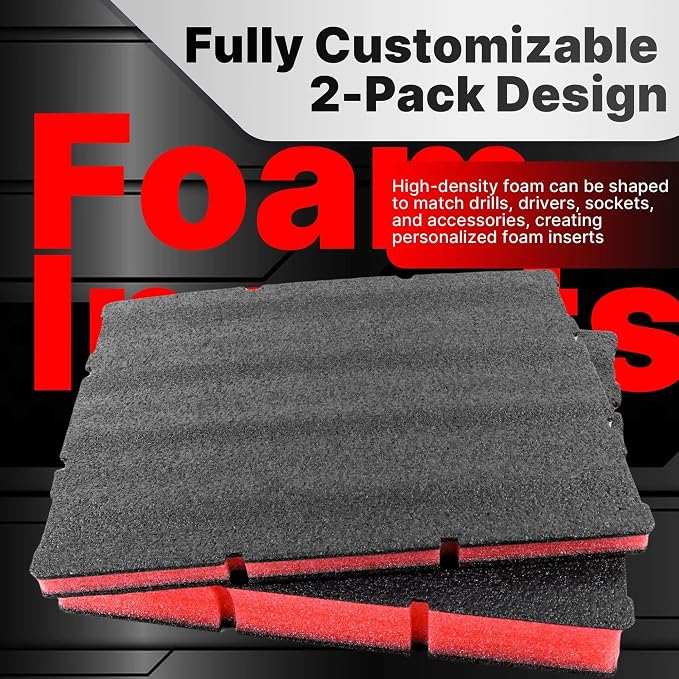 2 Pack Foam Inserts Compatible with 8442 Series Drawer Tool Box, Replacement for 8452, 25mm and 60mm Red & Black Foam Inserts