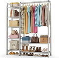 Heavy Duty Clothes Rack with 5 Tiers Shelves, Max Load 670LBS, Portable Freestanding Multi-Functional Metal Clothing Rack with Hanging Rods Organizer System for Bedroom Closet Wardrobe, Chrome