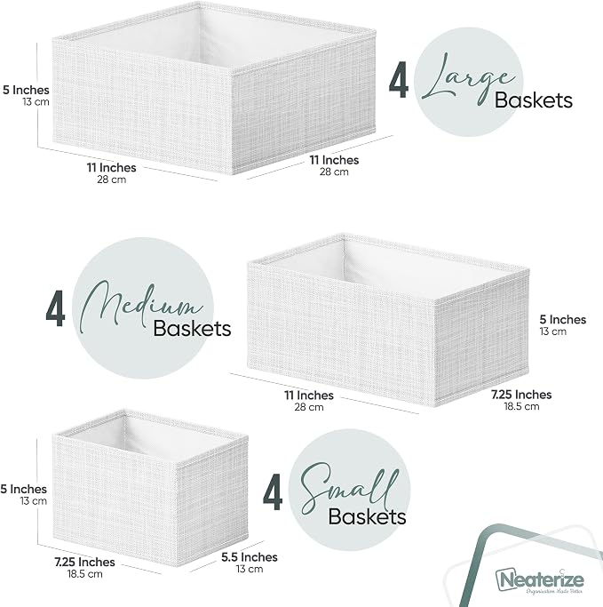 Drawer Organizer Clothes Set of 12 White-Grey - Dresser Organizer For Nursery, Bedroom, Closet - Perfect Baby Clothes Organizer and Storage & General Nursery Organization or Dresser Drawer Organizers