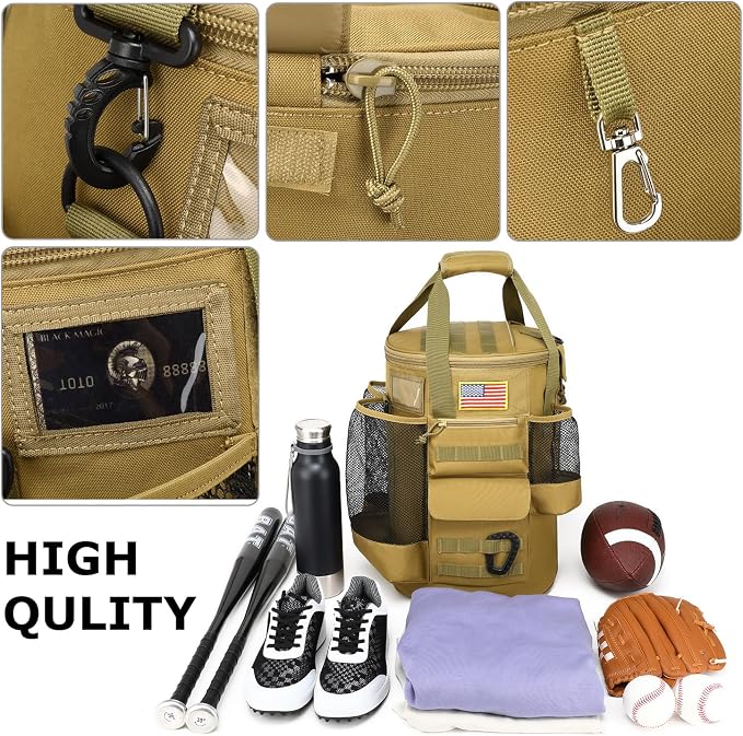 Baseball Bucket Bag 6 Gallon Tactical Softball Coaches Bag with Padded Seat | Baseball Bucket Cover Organizer for Training Equipment, Balls, Bat, Gloves, Scoreboards, with Shoulder Strap