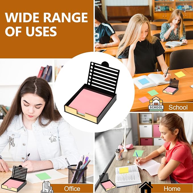 3" x 3" Sticky Notes Stencil and Holder Set with 5 Planner Stencils 100 Sheet Self-Stick Sticky Notes Black Acrylic Post It Note Stencil Holder Memo Organizer for Classroom Office Desk Organiz