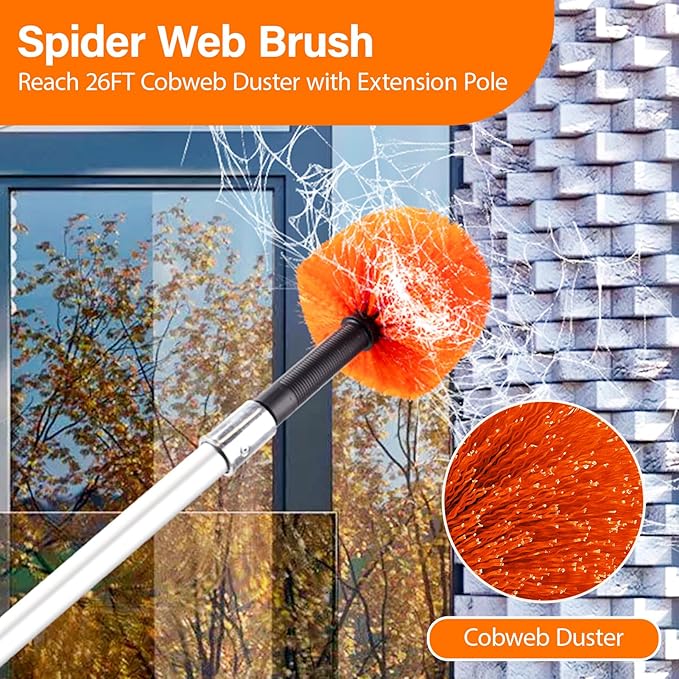 18FT High Reach Duster Cleaning Kit with 3-12 FT Extension Pole | High Ceiling Dusting and Window Cleaning Kit with Microfiber Feather Duster,Cobweb Duster,Ceiling Fan Duster,Window Squeegee