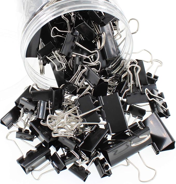 Assorted Sizes Binder Clips,Paper Clamps,Black Metal Fold Back Clips for Office School Supplies,Large, Medium,Small Size Metal Clips,Big Size Paper Holder,Elastic Rubber Band (120 PCS Black)