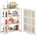 UDD 4 Tier Wide Folding Bookshelf No Tools Assembly, 34.5" H x 30.9" W, Foldable Book Shelf Vintage Collapsible Bookcase, Industrial Storage Shelves for Bedroom Office Living Room, Light Oak White
