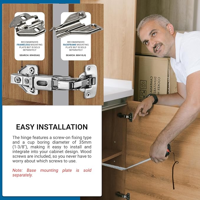 DTC Wide Angle Corner Lazy Susan Pantry Self Closing 155 Degree Kitchen Cabinet Door Hinge C80A605, Nickel Plated Finish (Base Mounting Plate Sold Separately)