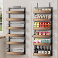 POKIPO 6 Tier Over The Door Pantry Organizer, 2-in-1 Door Hanging or Wall Mounted Spice Rack, Large Heavy Duty Pantry Door Storage Seasoning Shelves with Adjustable Basket for Kitchen Bathroom Closet