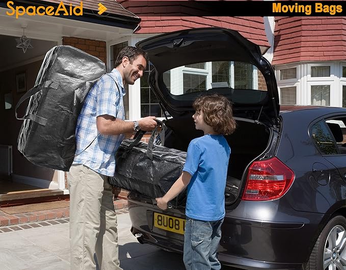 SpaceAid Heavy Duty Moving Bags 8 Pack, Large Storage Totes Bins with Backpack Straps, Strong Handles & Zippers, Packing Moving Boxes Supplies, College Dorm Room Essentials, Black
