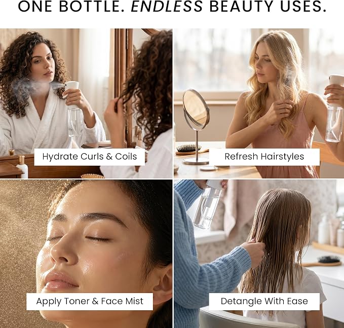 Continuous Spray Bottle for Hair – Slim Design - Fine Mist Water Sprayer for Hairstyling, Curly Hair – Refillable Mister Bottle with 360 Spray – Travel Size Hair Water Bottle