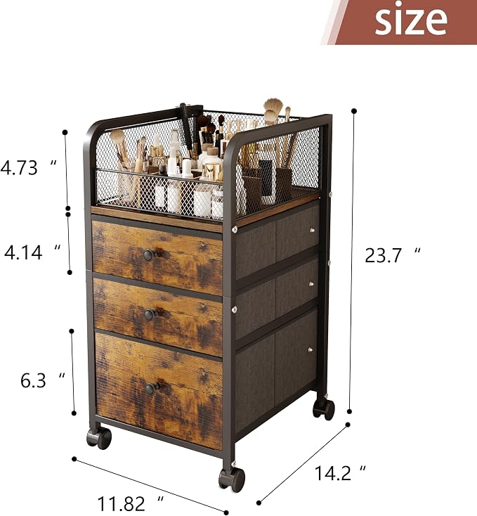 Rolling Makeup Vanity Cart, Makeup Organizer with Drawers, Rolling Makeup Bathroom Storage Cart, Cosmetic Vanity Display Cases Holder for Nail Polish Brush Hair Tool (Black)