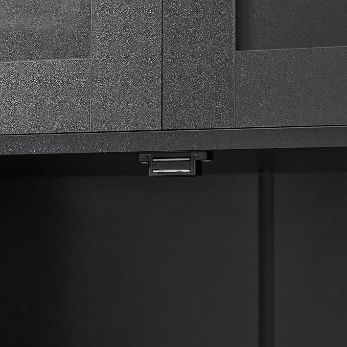 TEENFON Storage Cabinet, Rattan Cabinets with 2 Adjustable Shelves & 4 Doors, Bathroom Cabinet, Cupboard, Floor Cabinets for Living Room, Entryway, Kitchen, Home Office, Black