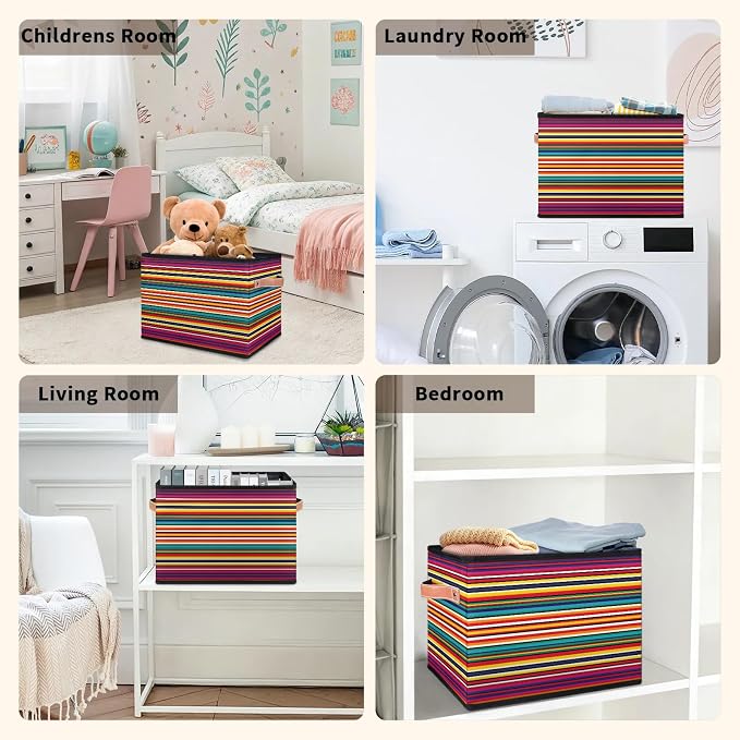 Mexican Closet Storage Bin, Foldable Storage Baskets for Shelves, Decorative Shelf Organizer Abstract Aztec Gradient Lines Fabric Cube Bin for Living Room Bedroom Home Dorm