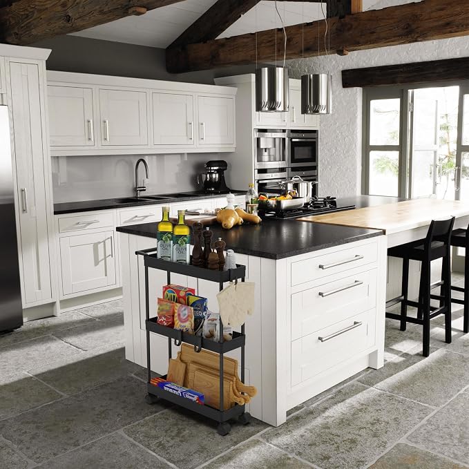 Simple Houseware 3-Tier Slim Rolling Cart w/Handle 5.5" Wx27.5 H, Black | Storage Cart for Narrow Space (5.5-Inch Wide) Kitchen, Bathroom, Laundry Room