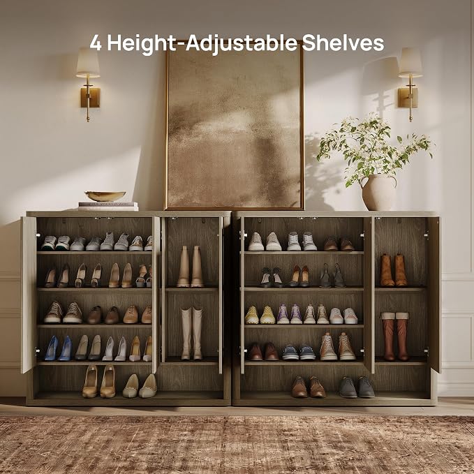 SICOTAS Shoe Cabinet 94.4" Wide Freestanding Hidden Shoe Storage Cabinet with 6 Doors & 8 Adjustable Shelves Tall Modern Shoes Rack Organizer Cabinets Storage for Entryway Hallway Living Room Entrance