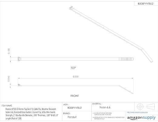 Panduit BT2S-M0 Dome-Top Barb-Ty 8" Cable Tie with Stainless Steel Barb, Indoor/Outdoor, UV/Weather-Resistant Nylon 6.6, 50 Lb. Tensile Strength, Cord Management, Black (Pack of 1000)