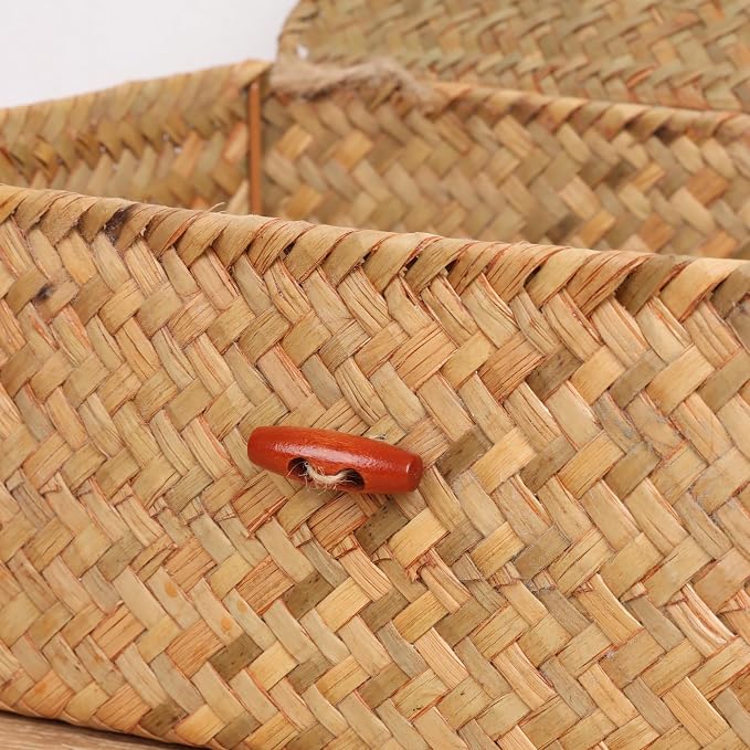 Moosky Wicker Shelf Baskets with Lid,Handwoven Seagrass Basket for Storage Basket Bins Rectangular Home Organizer Gift Boxes (Natural Small)