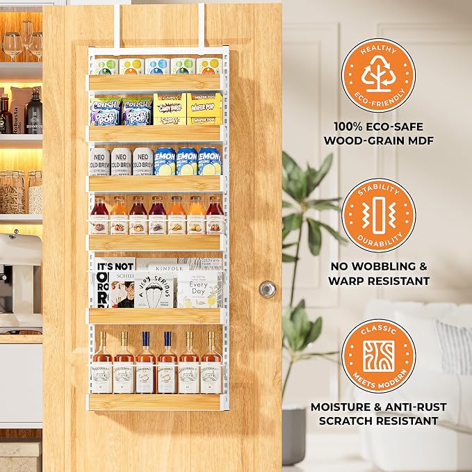 6-Tier White Over the Door Pantry Organizer w/ Adj.Basket for Kitchen Home
