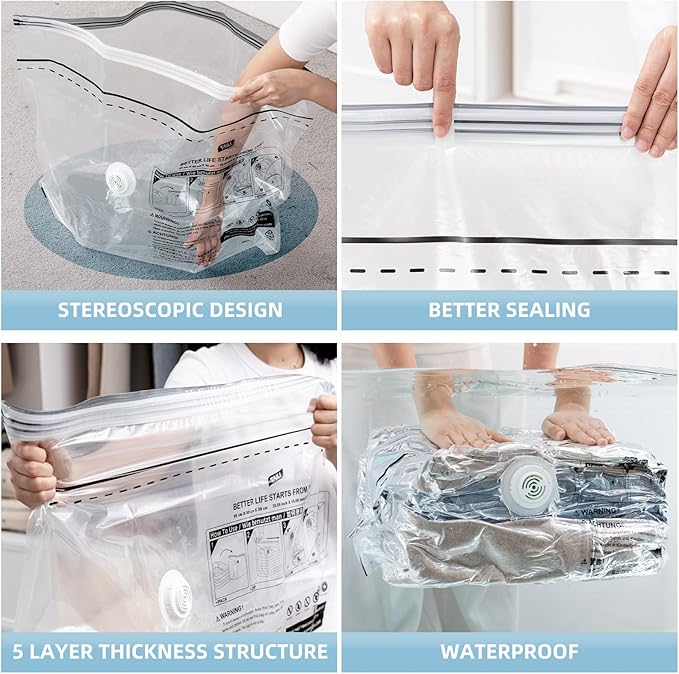 Cube Vacuum Storage Bags, 6 Pack Medium Size (25x19x11 inch), Vacuum Seal Bags for Clothing, Compression Packing for Clothes, Blankets, Baby Clothes, No Pump Needed